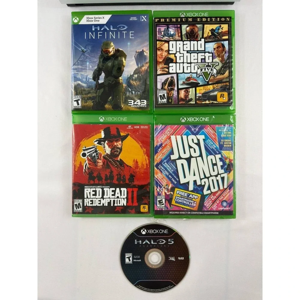 Microsoft Xbox One S 1TB White Console 2 Controllers GTA V RDR2 Halo Tested